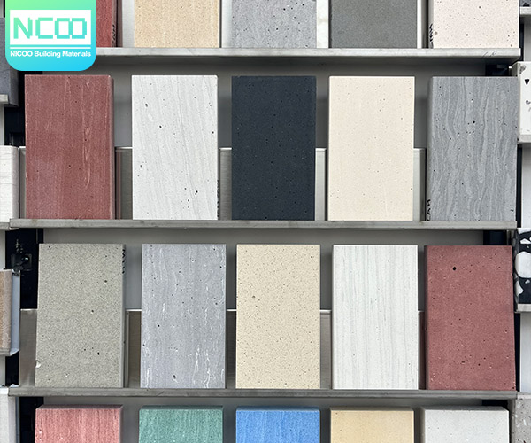 Inorganic travertine cement board collection red, blue, green and black color precast cement board art texture concrete precast board