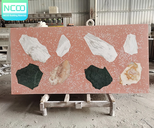 Pink Terrazzo Cement Tiles China Factory Precast Inorganic Terrazzo Slabs for Home Decor Floor Stair